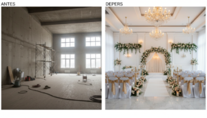 preparação do salão de casamento